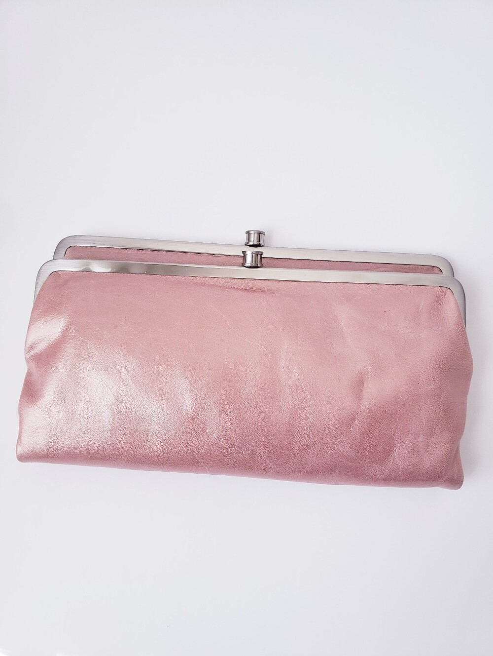 Hobo Lauren Soft Pink Leather Double Frame Wallet Clutch